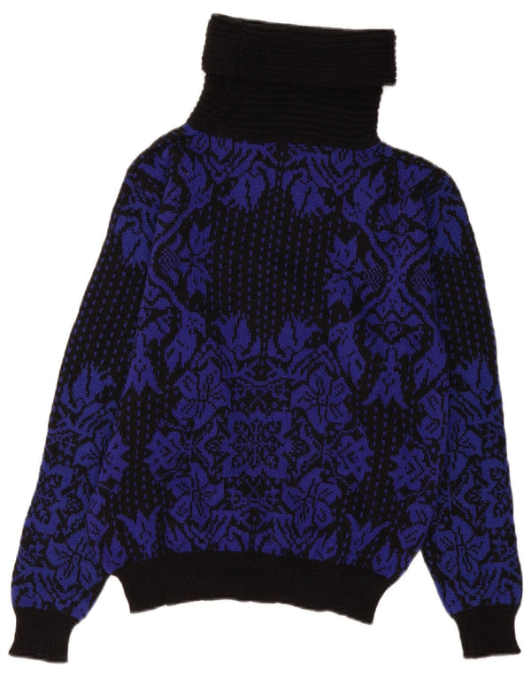 Pulover vintage pentru femei cu gât rulat, pulover UK 14 Medium Black Floral