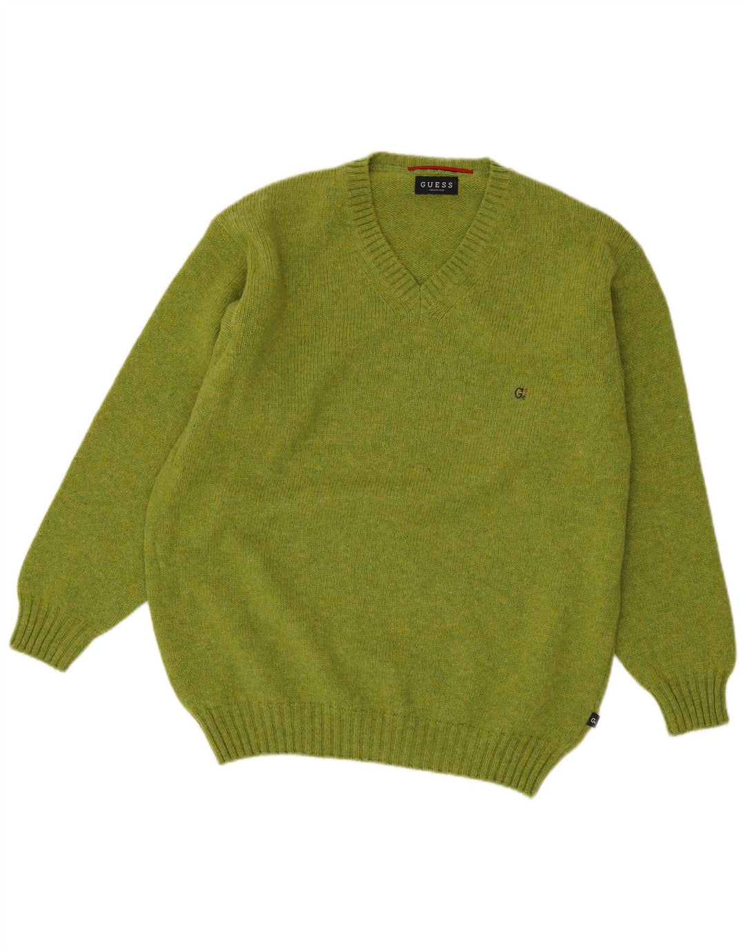 Pulover cu decolteu în V Guess pentru bărbați, lână verde mare