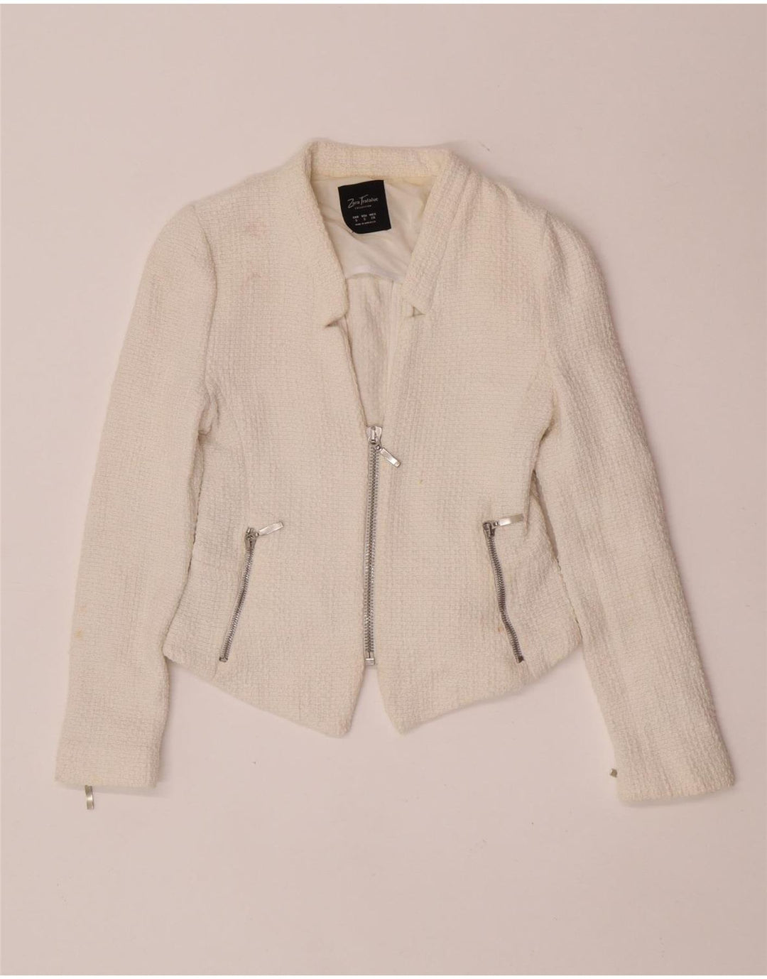 Jachetă Blazer pentru Damă Zara UK 8 Mic Bumbac Alb