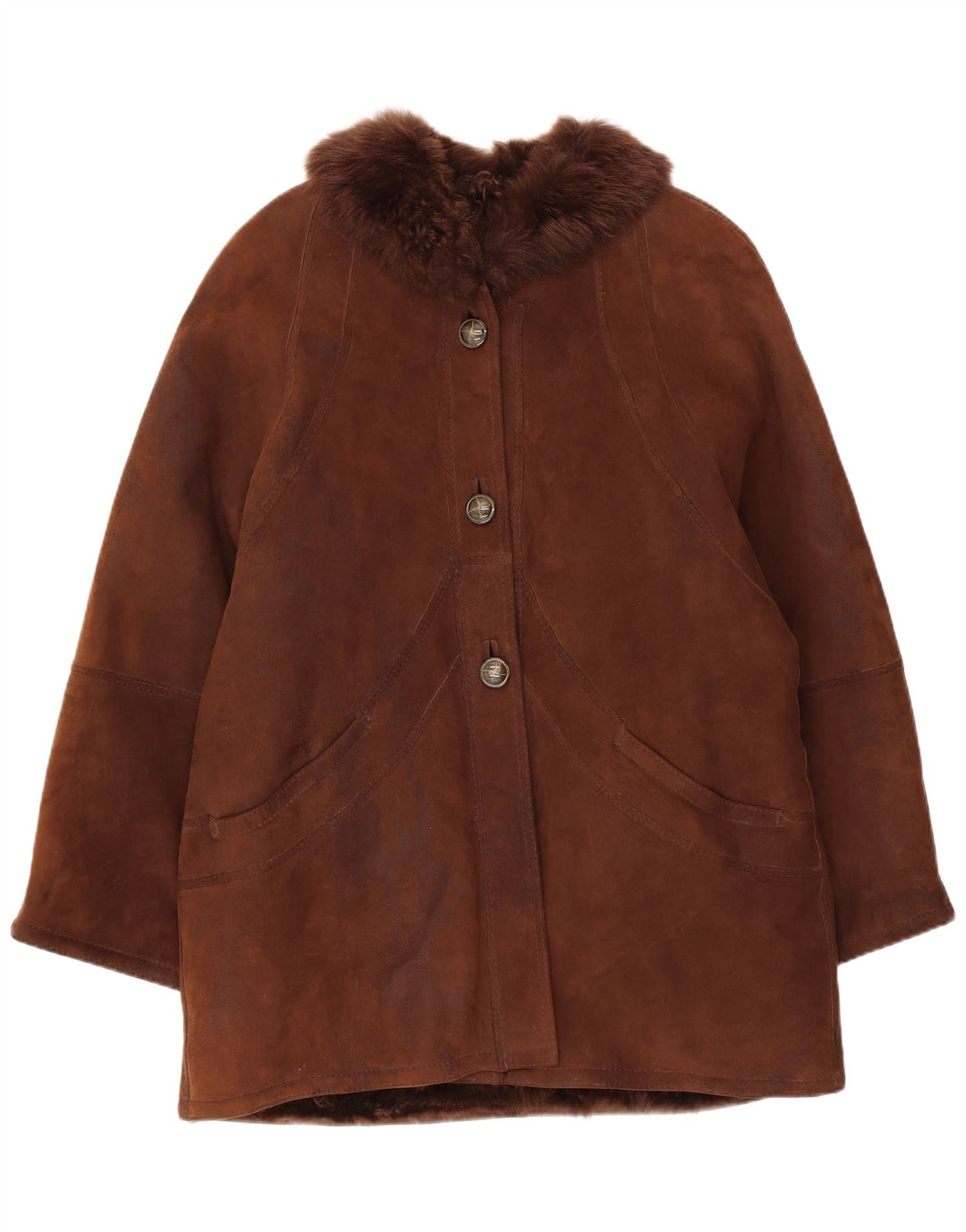 Palton vintage pentru femei din shearling UK 14 mare maro