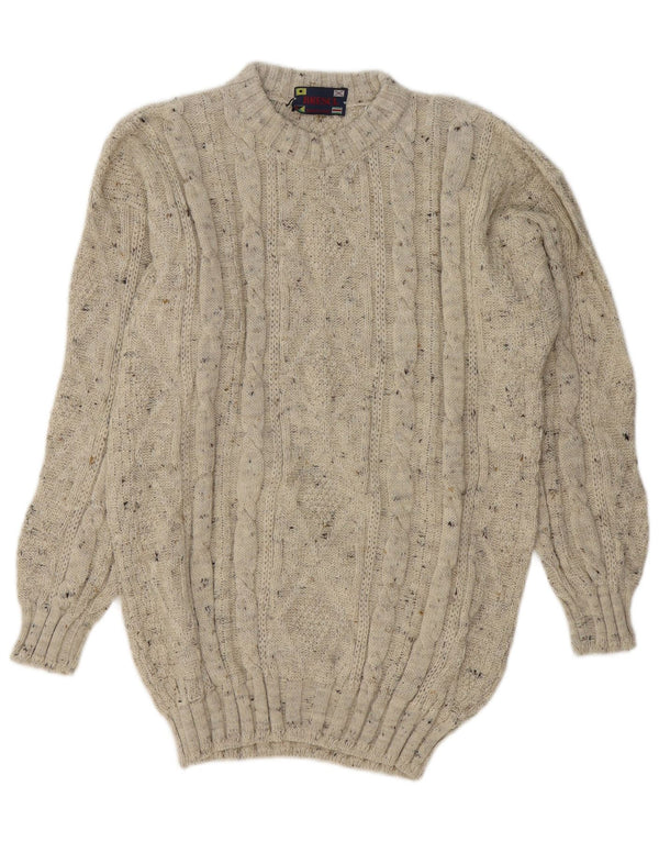 Pulover vintage pentru bărbați cu gât roșu IT 54 XL bej lână cu pete