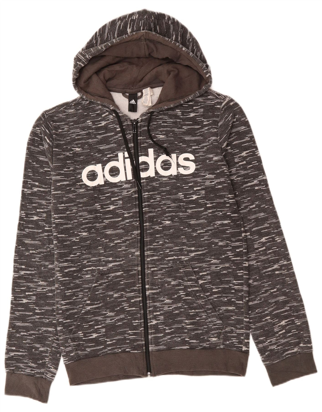 Pulover ADIDAS pentru bărbați, cu capota, cu fermoar, din bumbac cu pete, gri mediu
