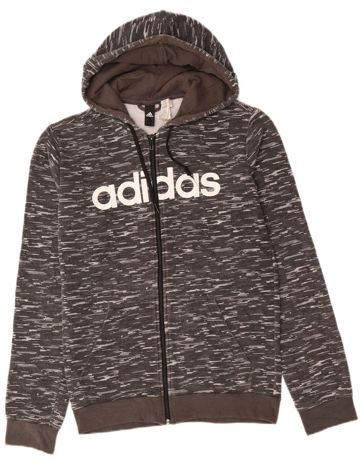 Pulover ADIDAS pentru bărbați, cu capota, cu fermoar, din bumbac cu pete, gri mediu