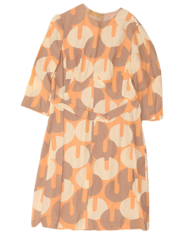Rochie vintage pentru femei cu mâneci 3/4, UK 12, portocaliu mediu geometric