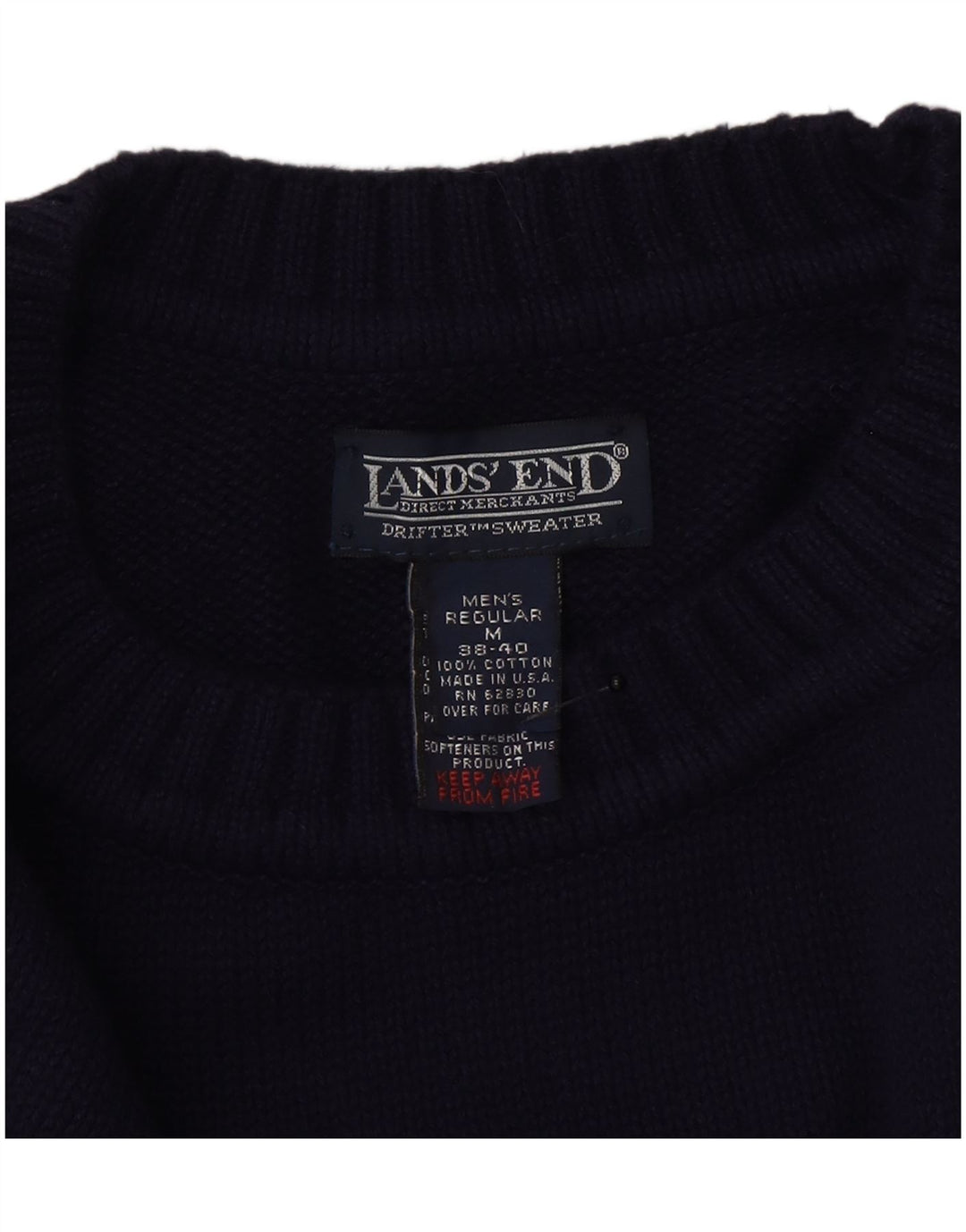Pulover pentru bărbați Lands End cu gât crew pulover, lână, albastru bleumarin mediu