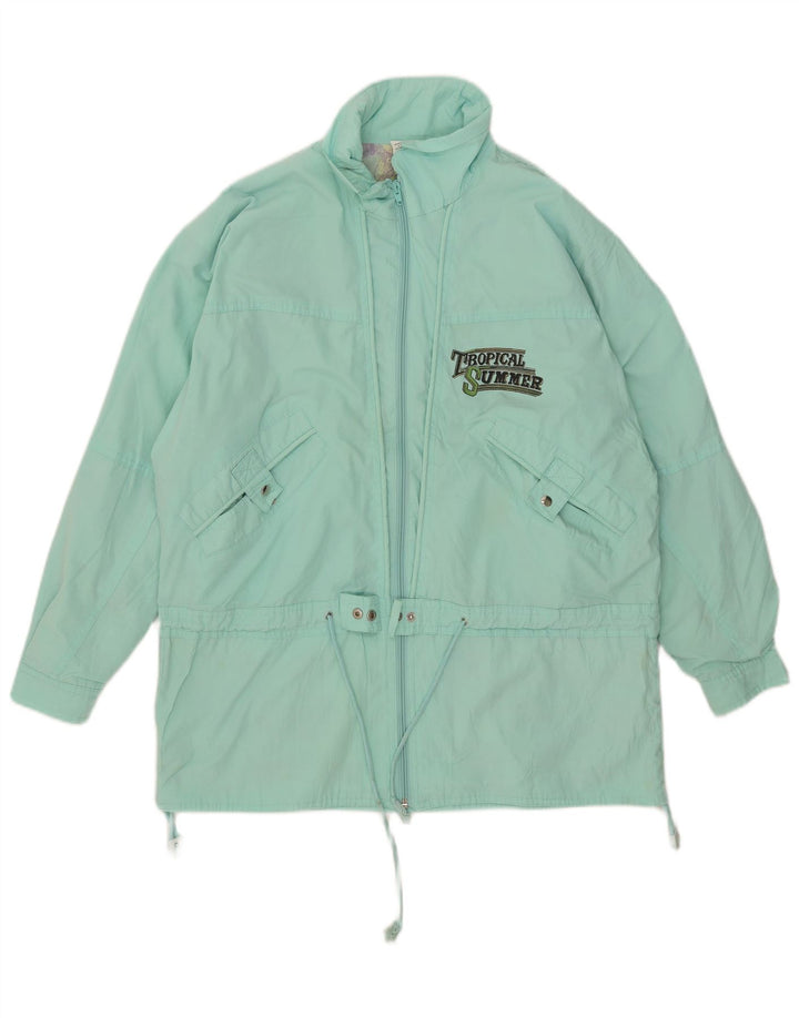 Jachetă Vintage Windbreaker pentru femei cu grafică UK 16, mare, turcoaz, poliester