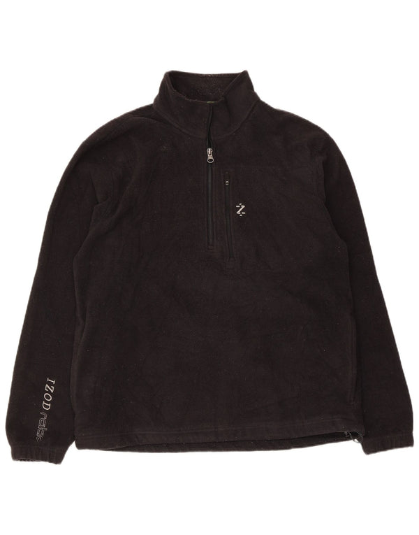 Izod Mens Graphic Zip Neck Fleece Jumper Medium Black Polyester