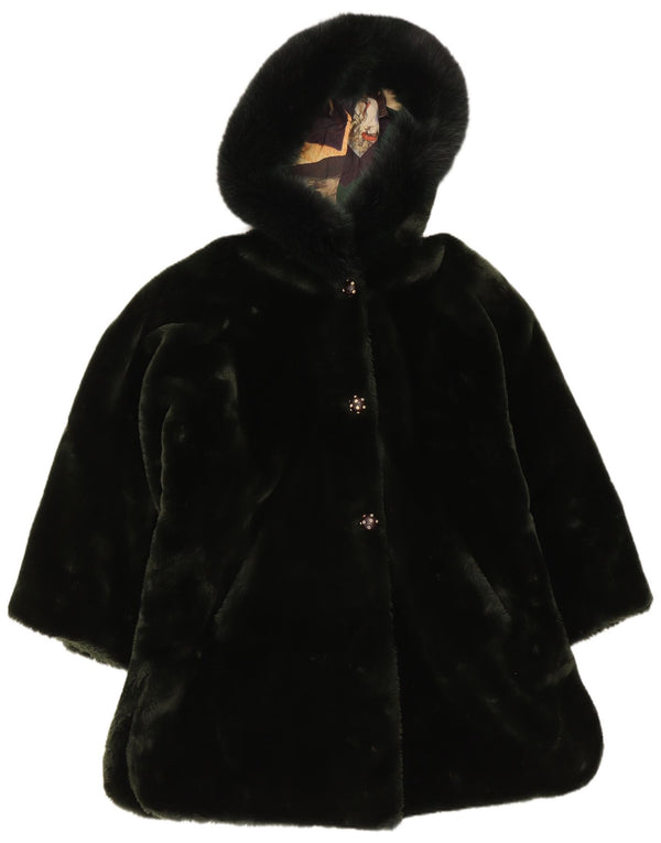 Pardesiu vintage pentru femei cu glugă din blană artificială UK 20 2XL Poliester verde