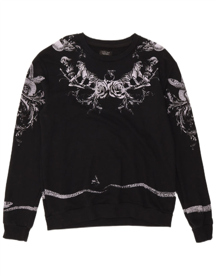 Pulover grafic pentru bărbați Zara XL, bumbac negru