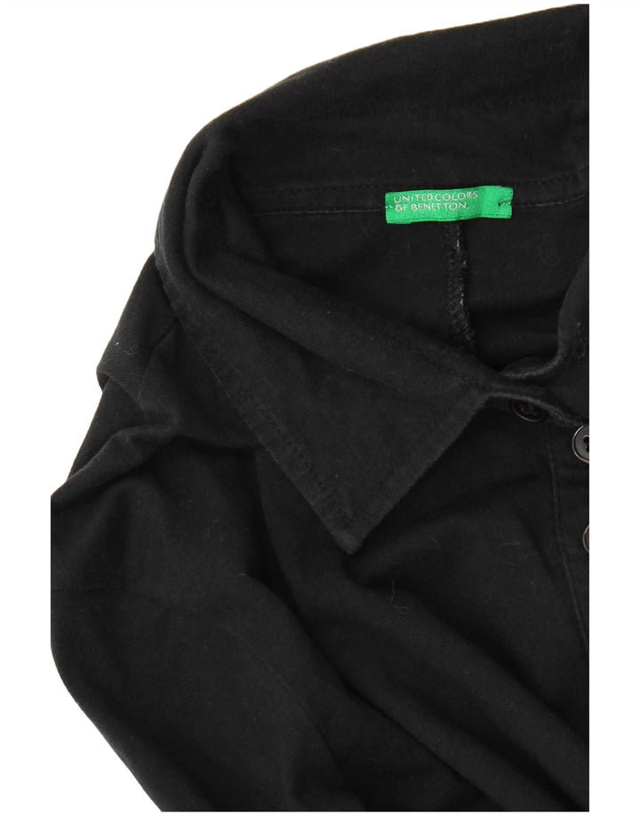 BENETTON Tricou polo cu mânecă lungă pentru femei UK 10 Small Negru