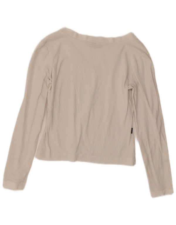 Moschino Crop Graphic Top pentru femei cu mânecă lungă UK 14 Bumbac alb mediu