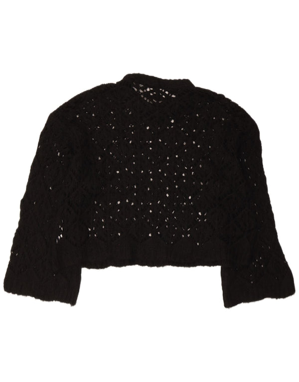 Pulover ZARA pentru damă, crop supradimensionat, cu gât de barcă, UK 16, mare, negru