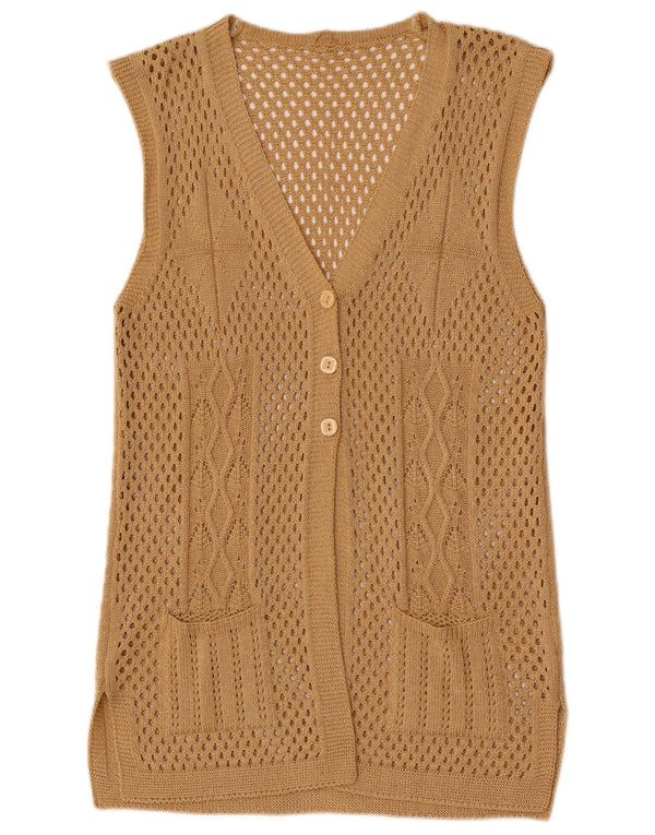 Pulover Cardigan fără mâneci Vintage pentru femei UK 10 Maro mic