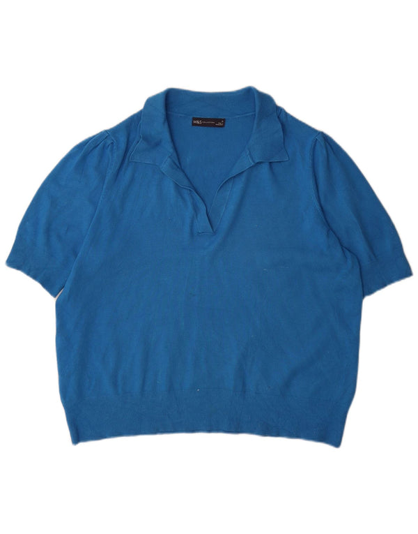 Pulover pentru femei Marks & Spencer, cu mânecă scurtă, cu gât polo, UK 18 XL Albastru