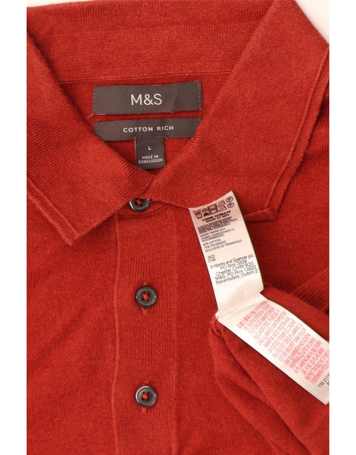 MARKS & SPENCER Pulover cu gât polo pentru bărbați, bumbac roșu mare