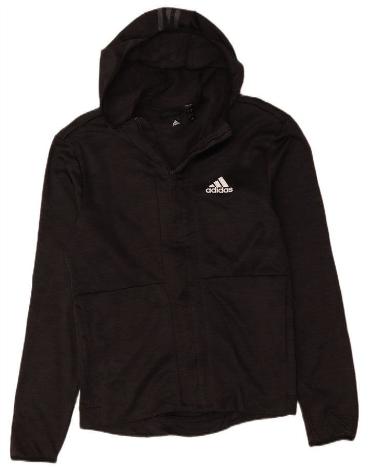 Jachetă de trening pentru bărbați Adidas cu glugă, poliester, gri mic