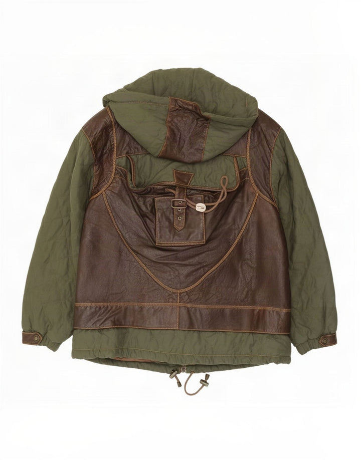 Jachetă cu glugă supradimensionată pentru femei Vintage UK 14 Maro mediu Colorblock