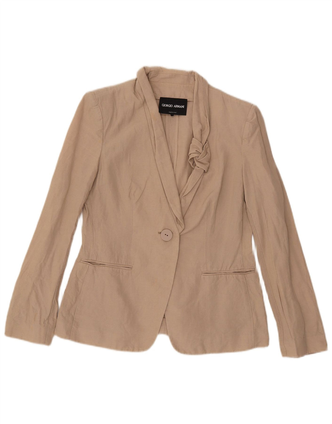 Blazer pentru femei Armani cu 1 nasture, UK 10, bumbac, bej mic
