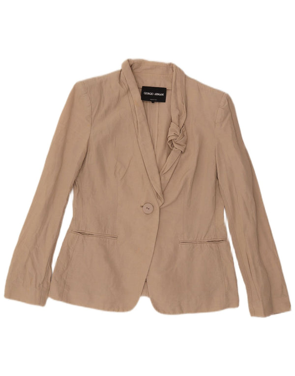 Blazer pentru femei Armani cu 1 nasture, UK 10, bumbac, bej mic