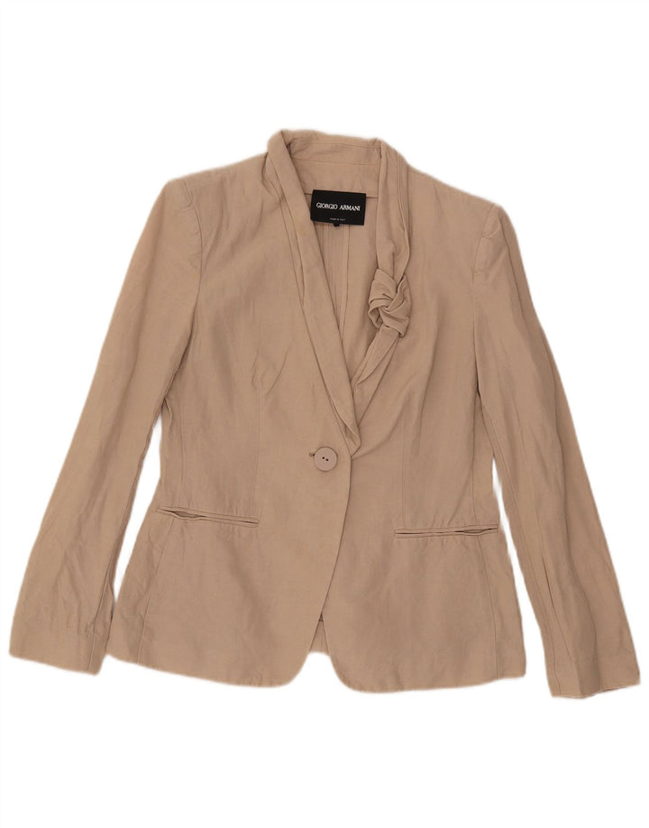 Blazer pentru femei Armani cu 1 nasture, UK 10, bumbac, bej mic
