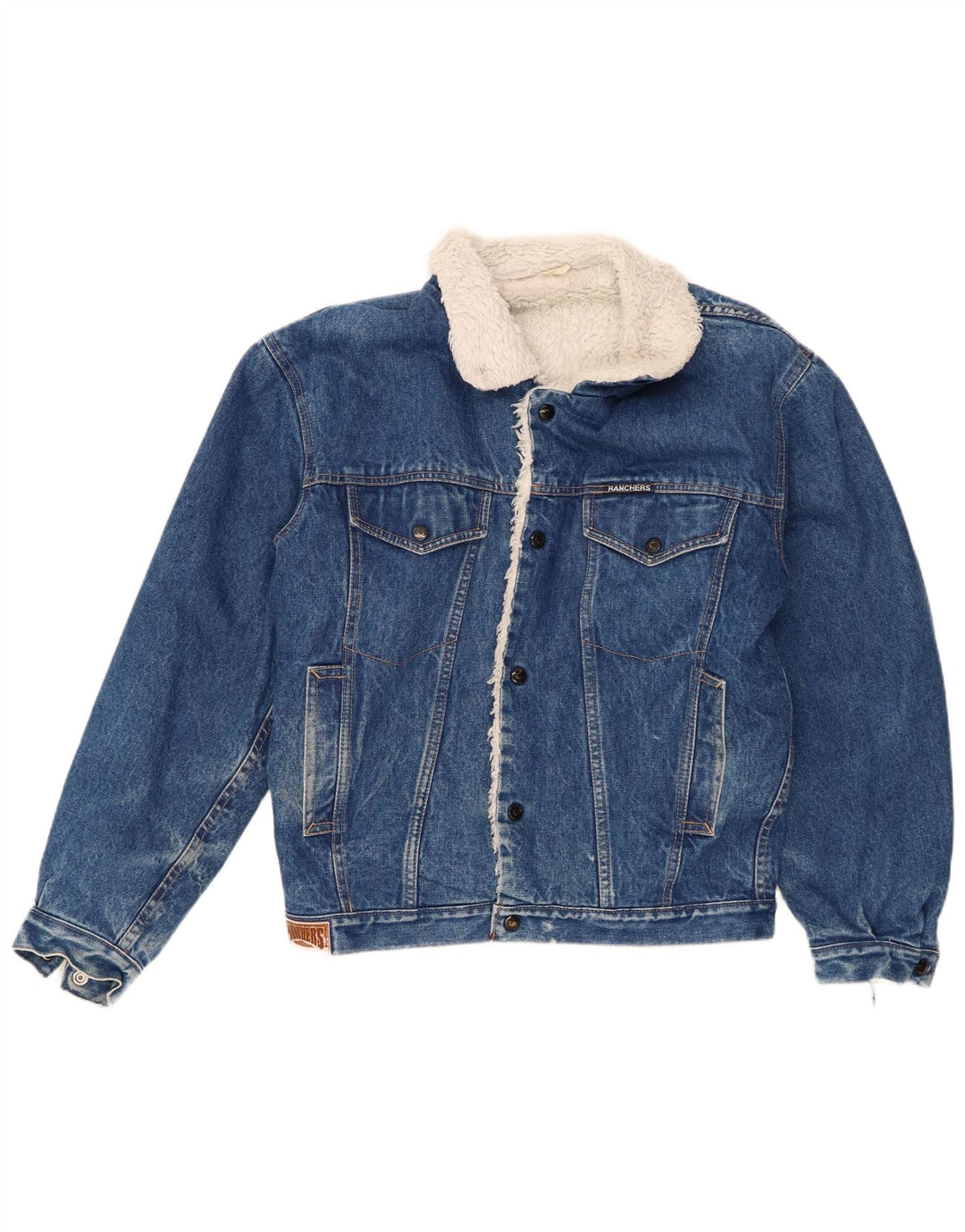 Jachetă din denim Sherpa pentru bărbați vintage UK 38, albastru mediu