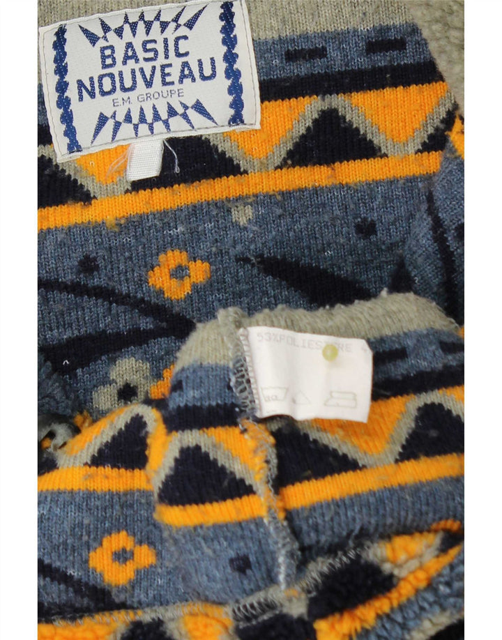 Pulover Vintage pentru Bărbați cu Nasturi la Gât, Fleece, Mărime Mare, Gri, Geometric, Poliester