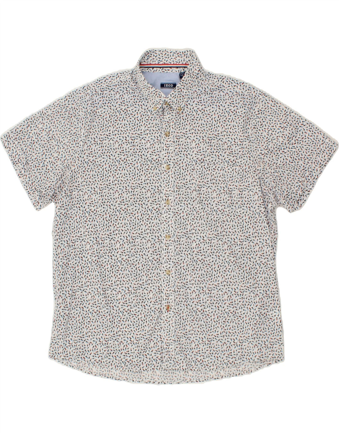 IZOD Mens Short Sleeve Shirt XL White Geometric Cotton Vintage Izod and Second-Hand Izod from Messina Hembry 