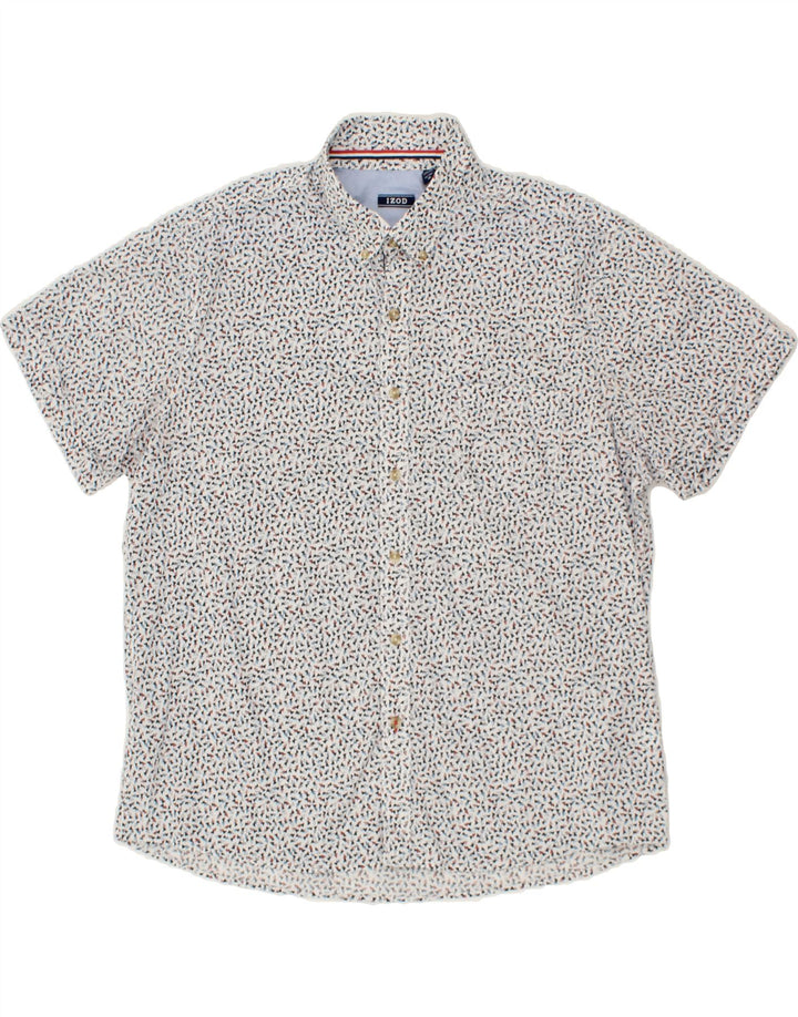 IZOD Mens Short Sleeve Shirt XL White Geometric Cotton Vintage Izod and Second-Hand Izod from Messina Hembry 