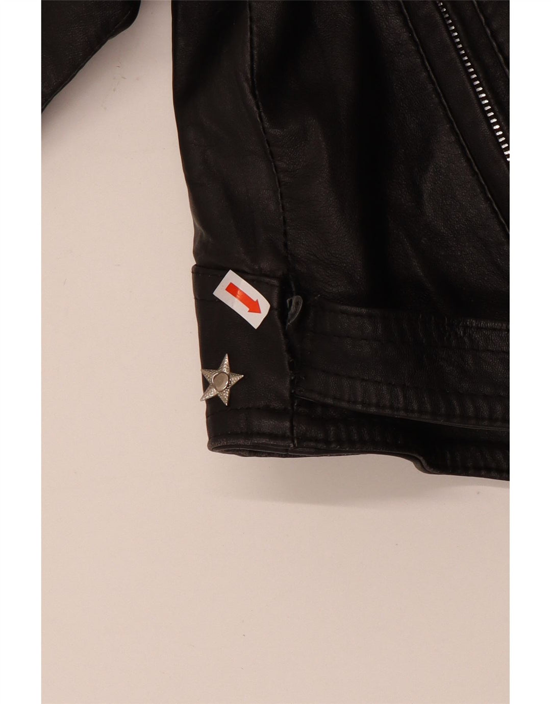 Jachetă de motociclist din piele crop vintage pentru femei UK 12 Medium Black Leather