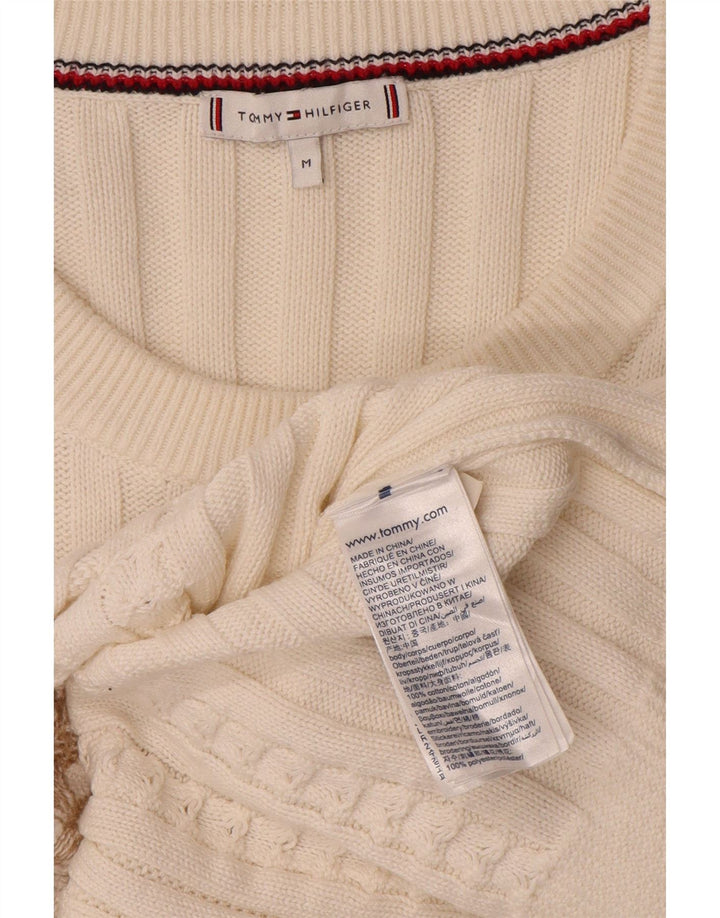 Pulover Tommy Hilfiger pentru damă, cu grafică, cu gâtul turn, alb mediu, UK 14