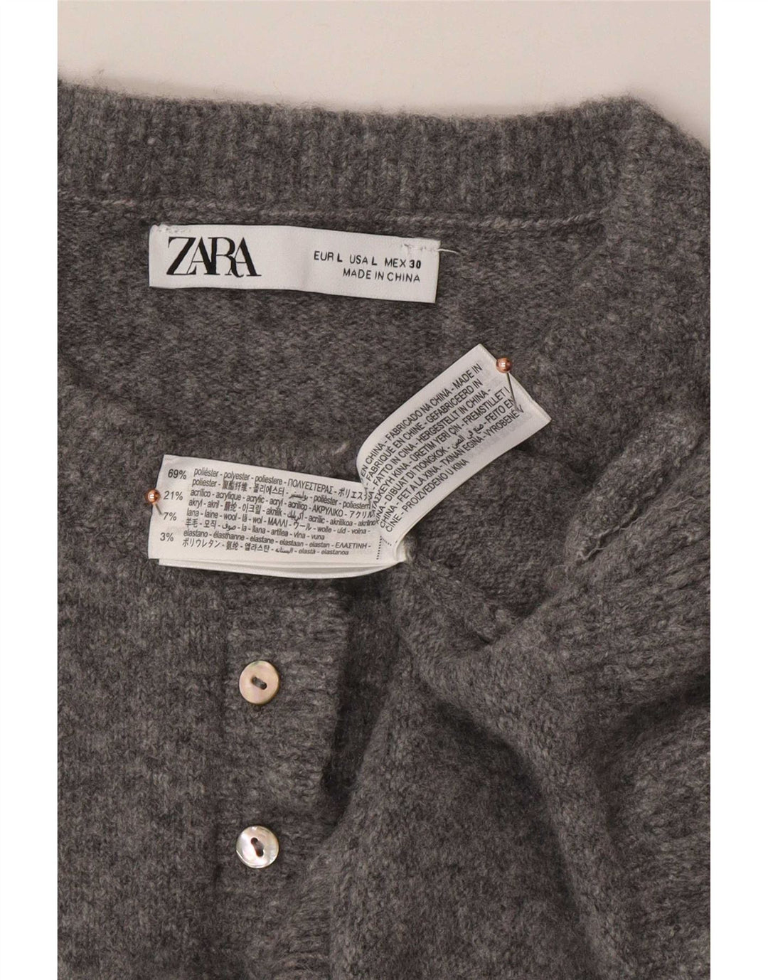 Pulover cardigan pentru femei Zara UK 16 mare poliester gri