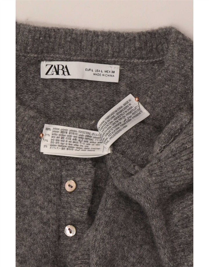 Pulover cardigan pentru femei Zara UK 16 mare poliester gri