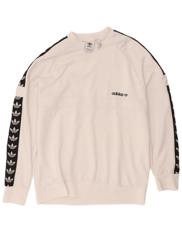 Hanorac grafic pentru bărbați Adidas Pulover mare, alb, din poliester bloc de culoare