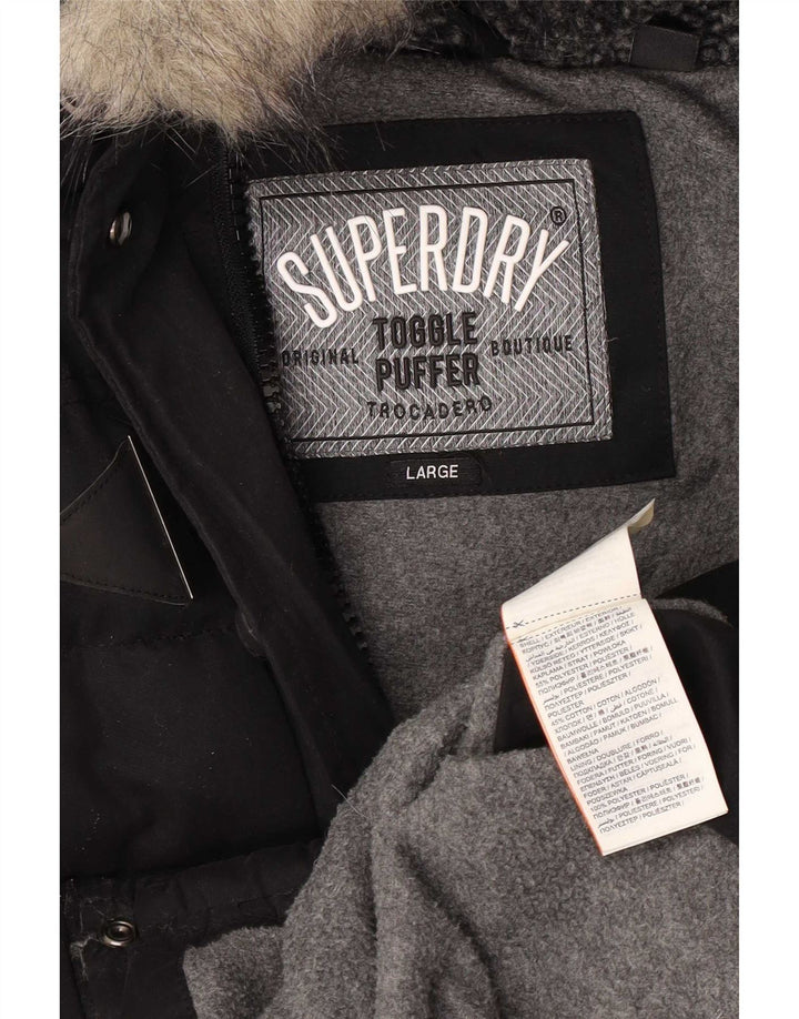 Jachetă căptușită cu glugă Superdry pentru femei UK 14 Poliester negru mare
