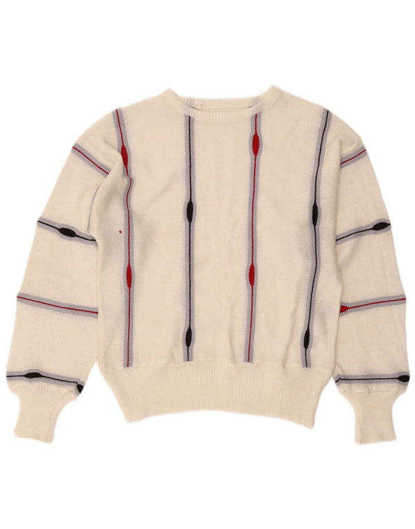 Pulover vintage pentru femei cu gât de barcă UK 14 Medium White Dunge