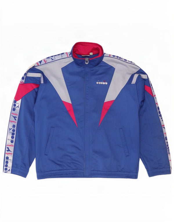 Jachetă de top pentru trening grafic Diadora pentru bărbați UK 46 XL Albastru Colorblock