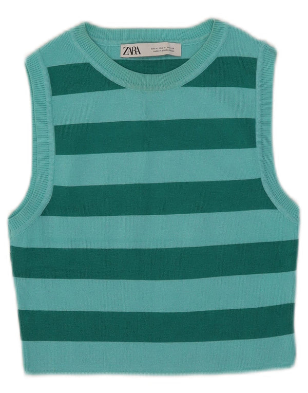 Vestă Crop Top Femei Zara UK 12 Medium Green Striped Viscose