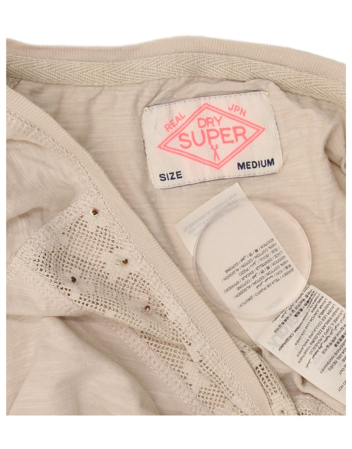 Bluză Superdry pentru femei cu mâneci 3/4, UK 12, bumbac mediu bej
