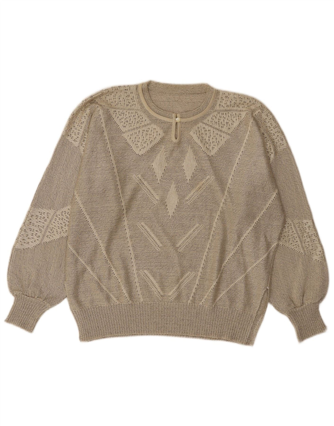 Pulover vintage cu gât cu nasturi pentru femei UK 14 mare, gri, geometric