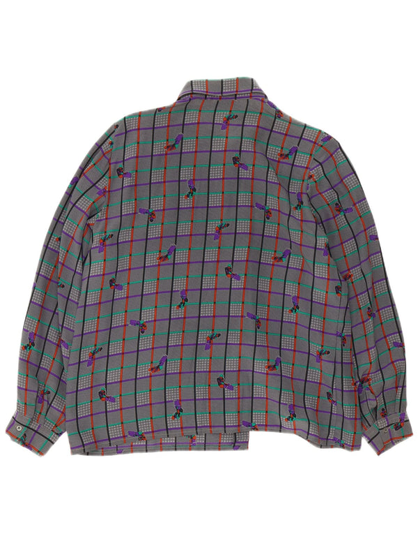 Bluză cămașă vintage pentru femei UK 18 XL, gri, carouri
