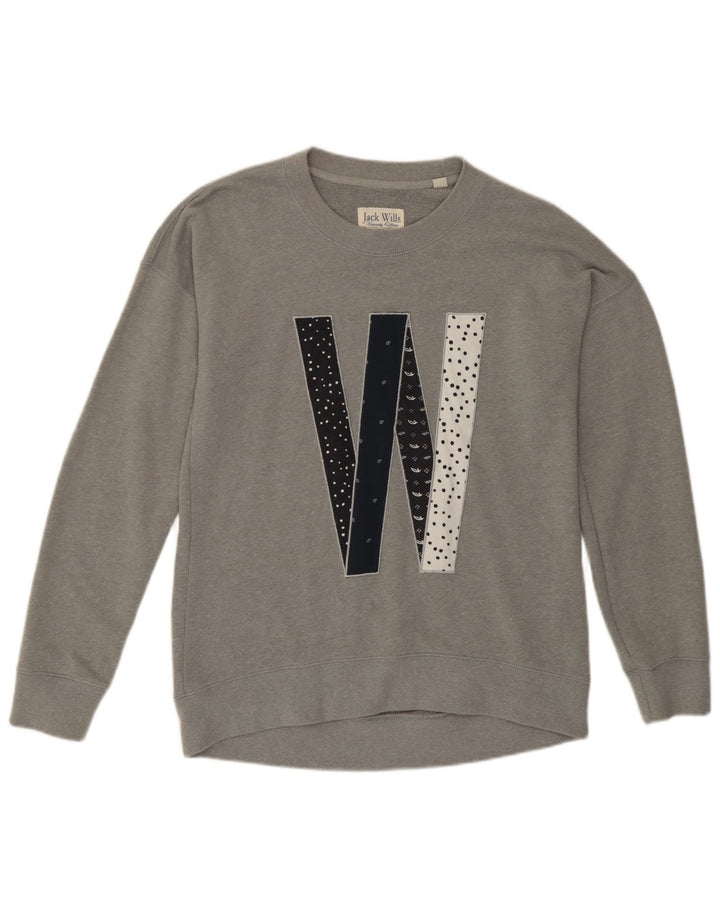 Jack Wills Pulover supradimensionat cu grafic pentru femei UK 8 Small Gri