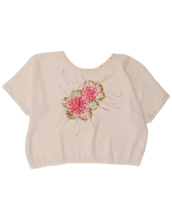 Bluză Crop Vintage pentru femei UK 18 XL Alb Floral