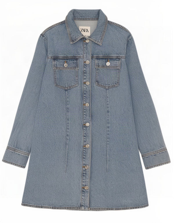 Rochie de denim cu mânecă lungă pentru femei Zara UK 14, mare, albastru, bumbac