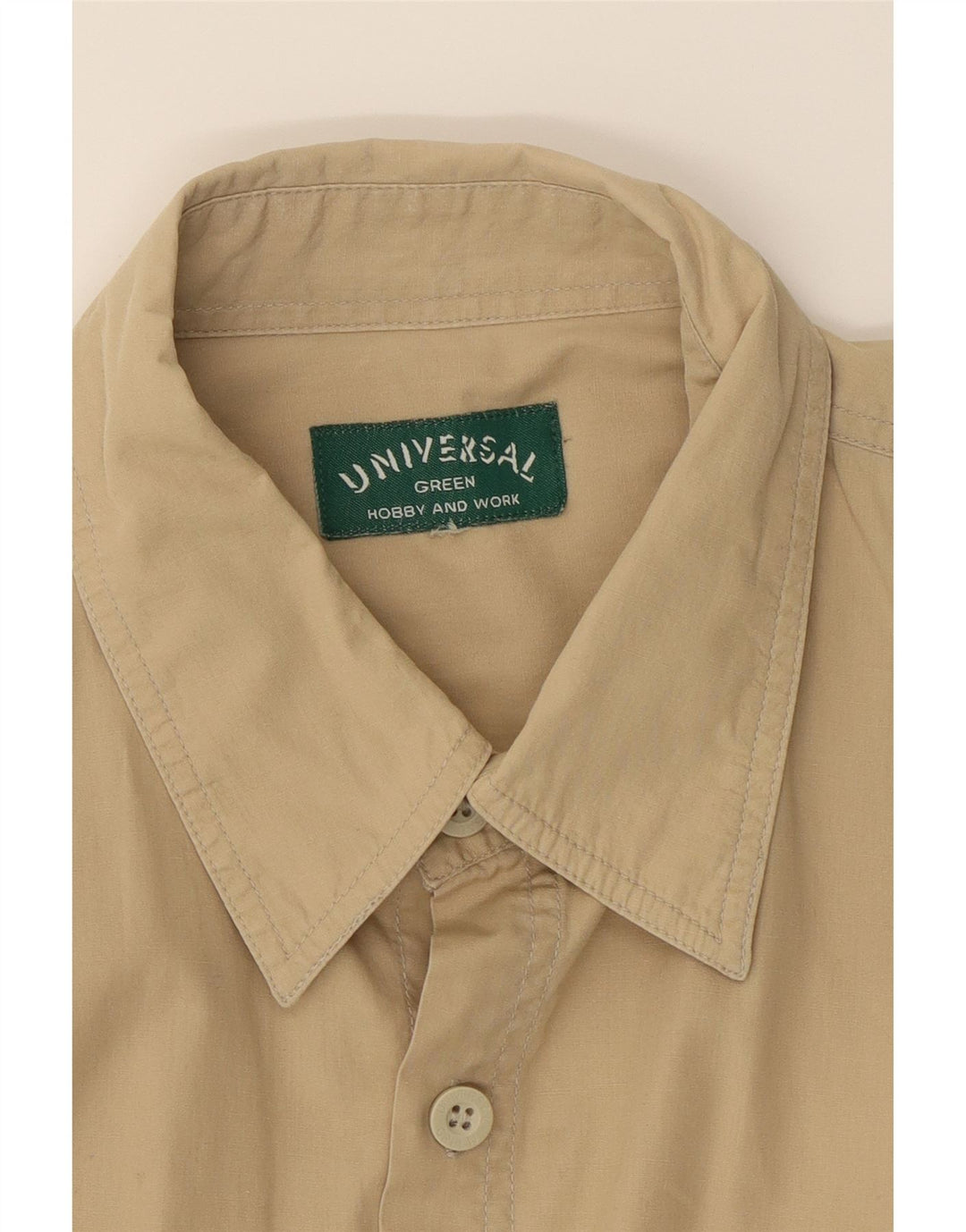 VINTAGE Mens Short Sleeve Shirt XL Beige Vintage Vintage and Second-Hand Vintage from Messina Hembry 