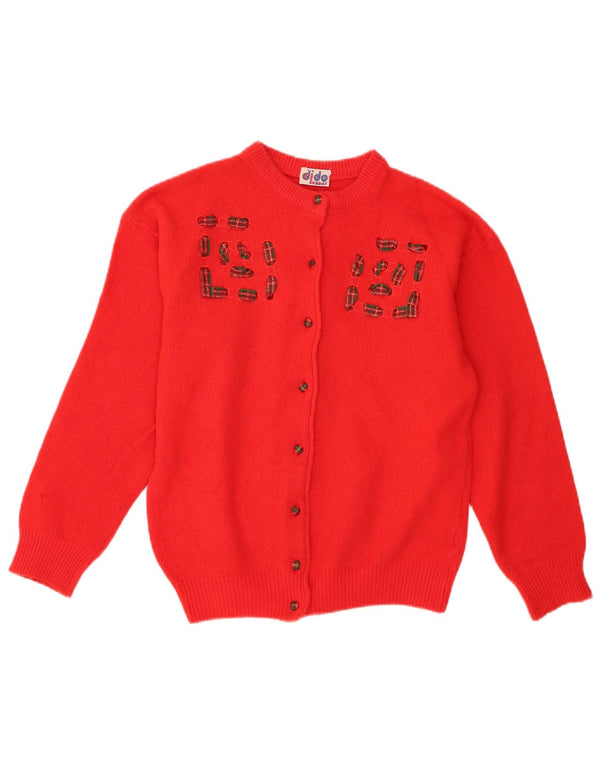 Pulover Cardigan Vintage pentru femei UK 14 Lână roșie medie