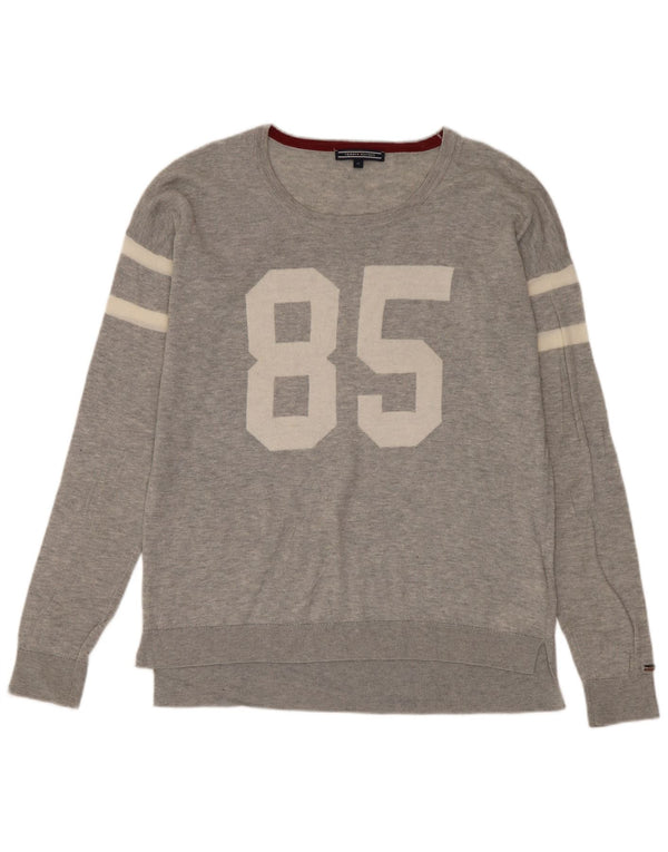 Pulover Tommy Hilfiger pentru bărbați, cu grafică, cu gât de barcă, lână, gri mediu