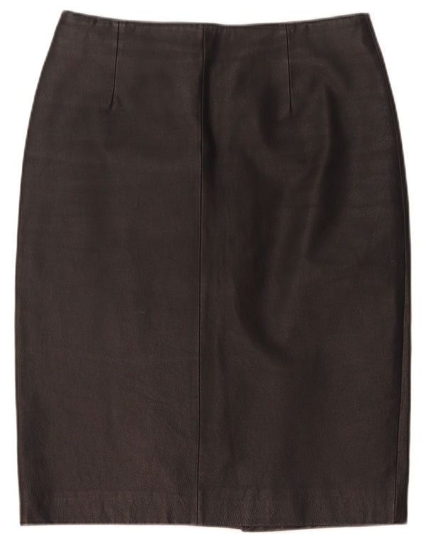Fusta creion din piele vintage pentru femei UK 10 Small W28 Piele neagră