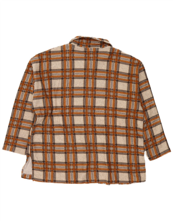 Cămașă supradimensionată pentru femei vintage, cămașă de flanel UK 14, mediu bej, carouri