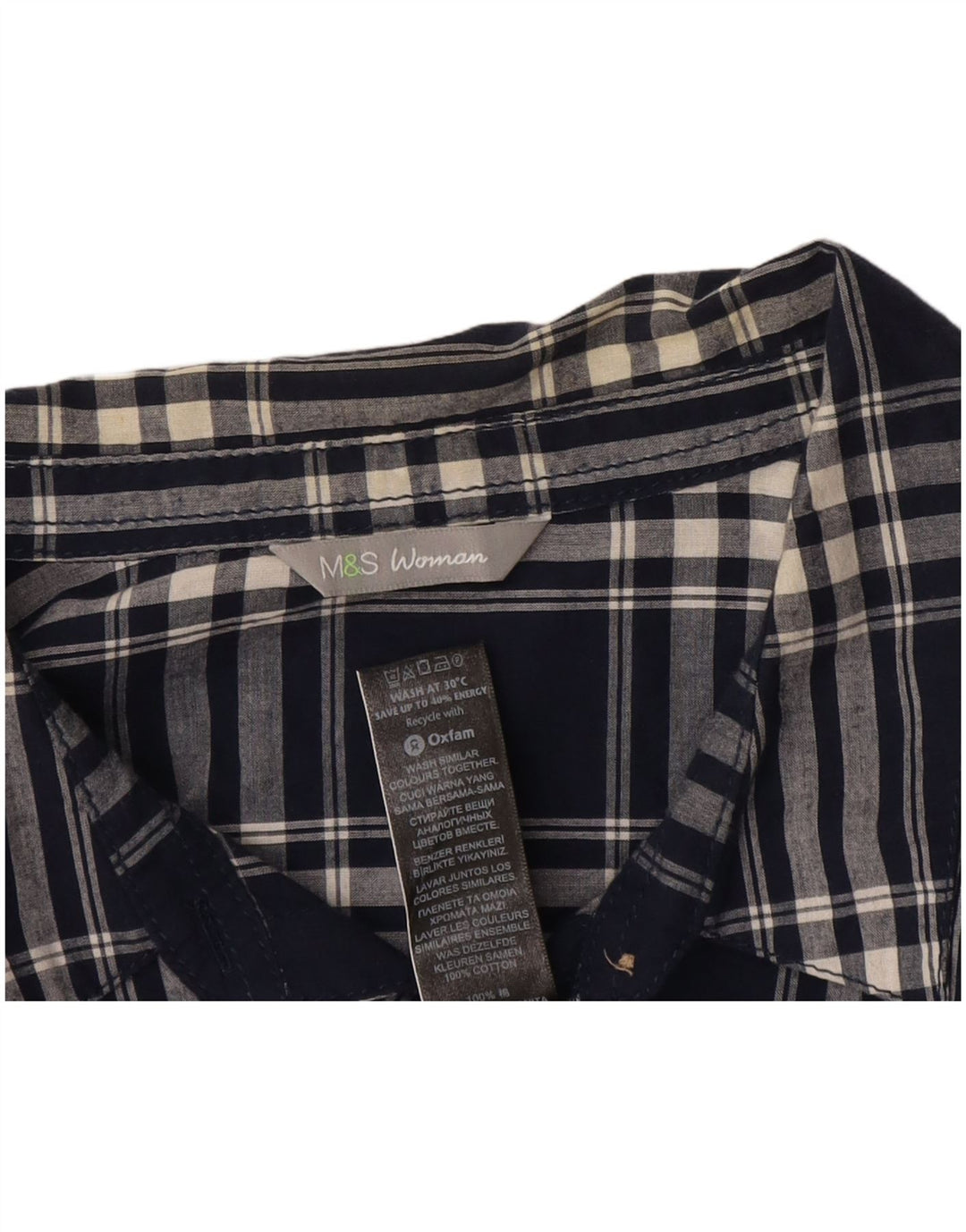 Cămașă pentru femei Marks & Spencer UK 16 mare din bumbac cu carouri bleumarin
