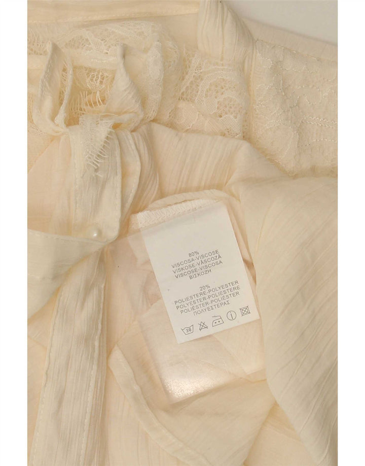 Bluză de cămașă cu volane în față pentru femei vintage UK 14, viscoză medie, bej